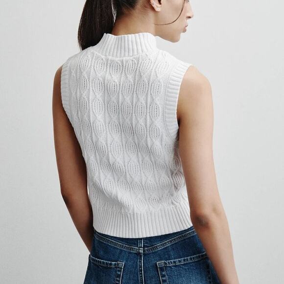 DKNY Jeans Sweater Ribbed Knit Cotton Sleeveless Mock Neck Top White NWT XL - Picture 2 of 10